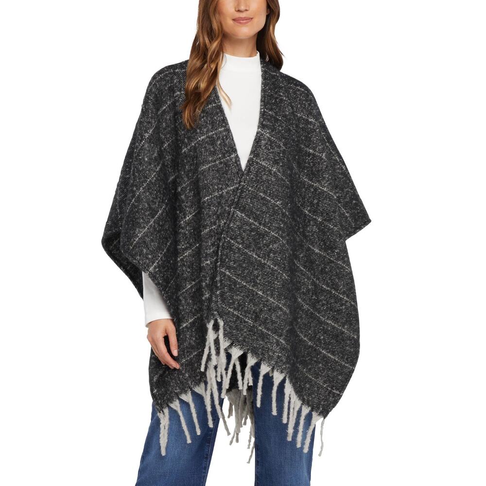 Woolrich Gray Metallic Striped Wrap NEW ONE SIZE poncho shawl